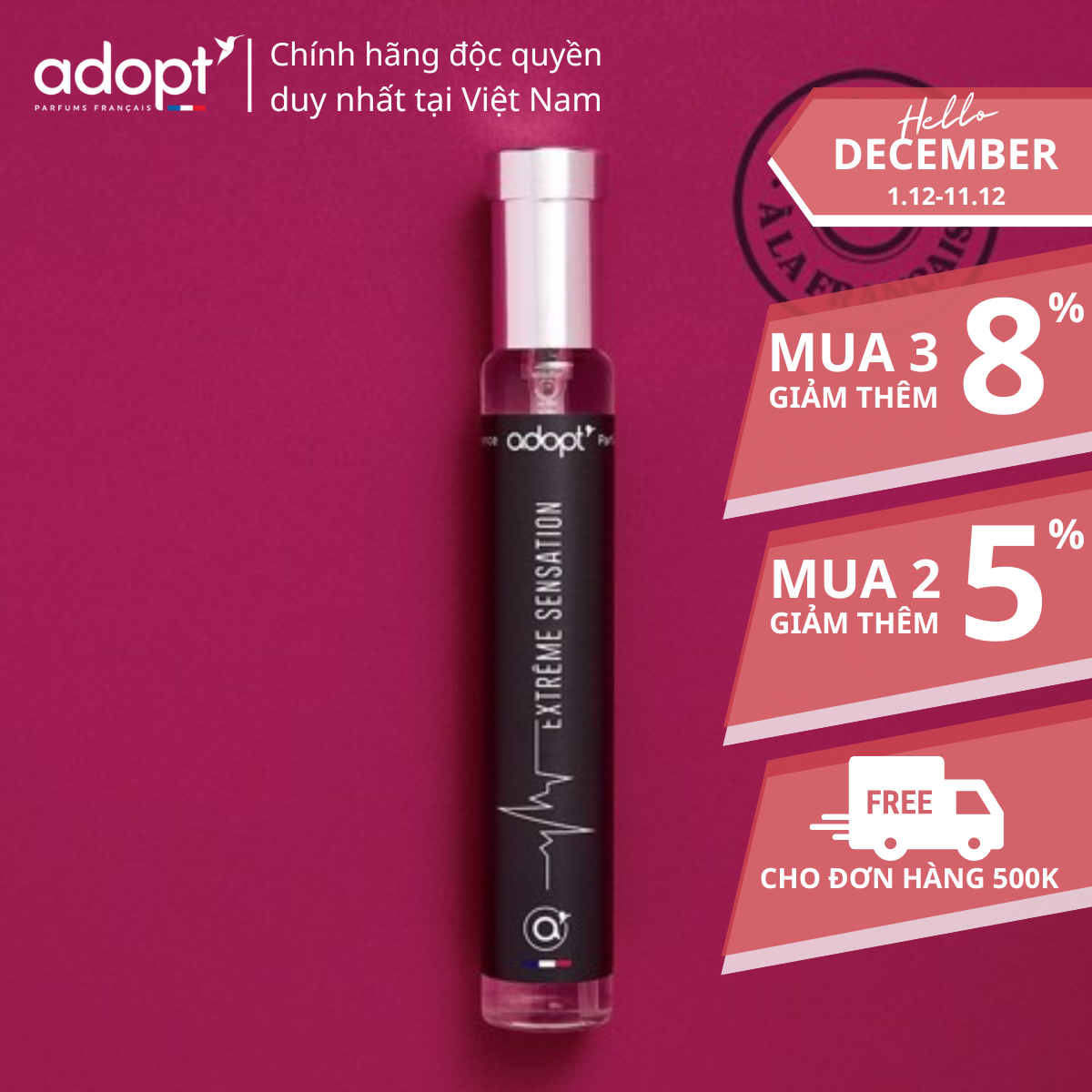 Nước hoa nam chính hãng thơm lâu cao cấp của Pháp Adopt Extrêmel Sensation 30ml lưu hương giữ mùi đến 8h