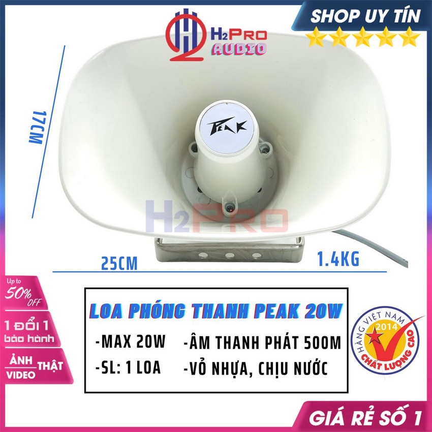 Loa Nén 20W, Loa Phóng Thanh Peak Bán Hàng Rong, Thông Báo, Vành 25x17Cm, Âm Phát Ra 500M, Chịu Nước-H2Pro Audio