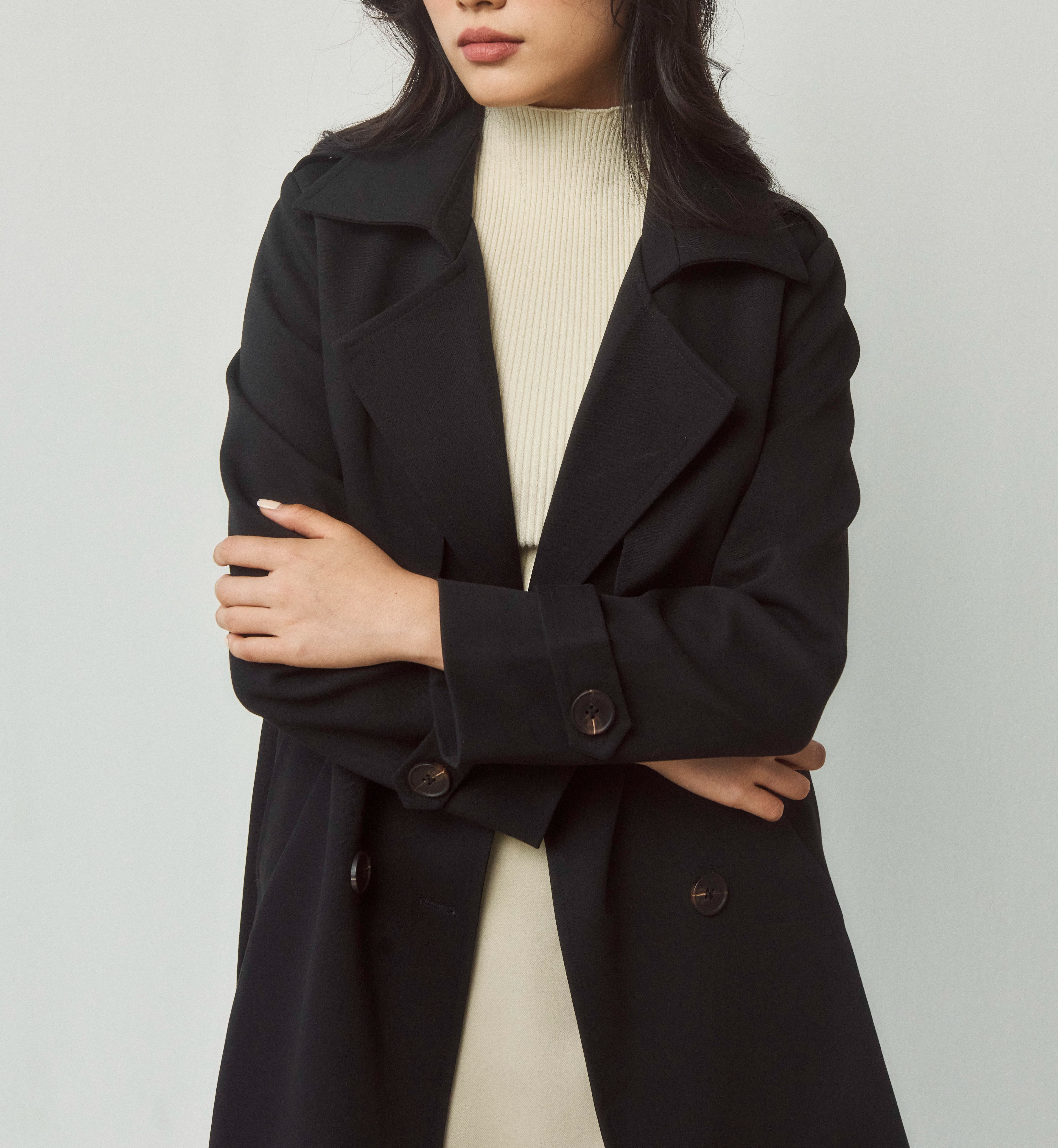 Maiimer - Áo khoác trench coat dáng lửng màu đen