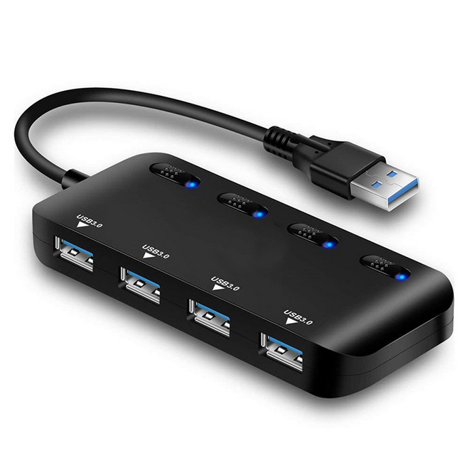 Bộ chia USB 3.0 HUB 4 cổng USB 3.0 có công tắc (Đen)