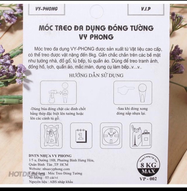 Set 3 móc dán tường đóng đinh chịu lực tốt