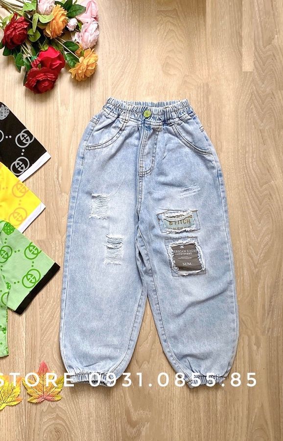 Quần Baggy Jean bé gái , Quần phối hiphop jean dáng dài cho bé 12kg-55kg