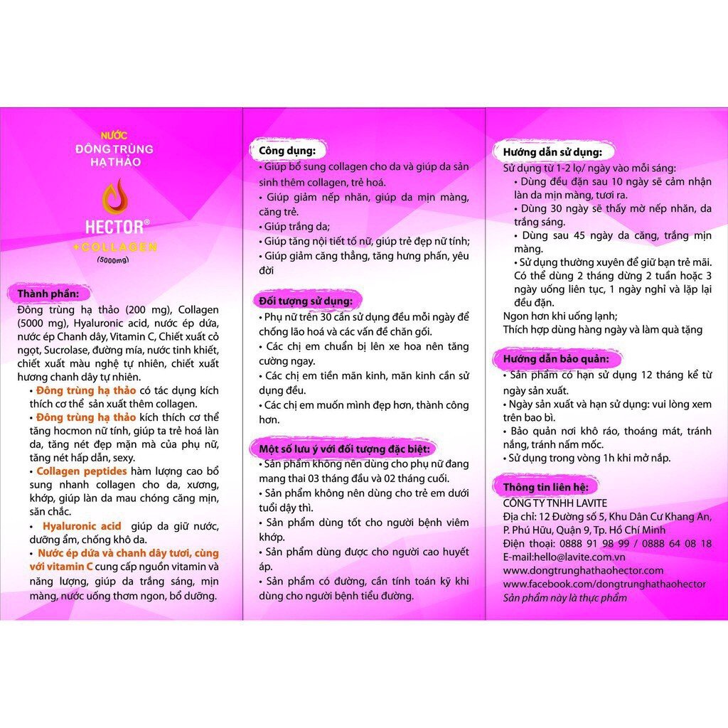 [HCM]NƯỚC UỐNG ĐÔNG TRÙNG HẠ THẢO HECTOR COLLAGEN ( COMBO 1 HỘP 10 CHAI )