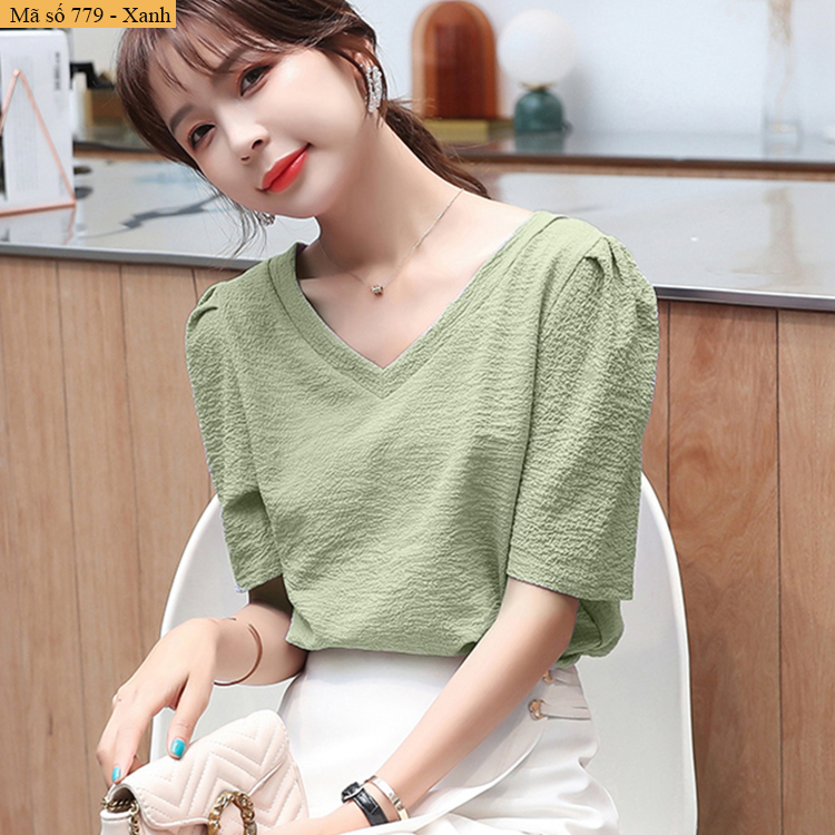 [HCM]B779-áo vải dập nổi cổ V