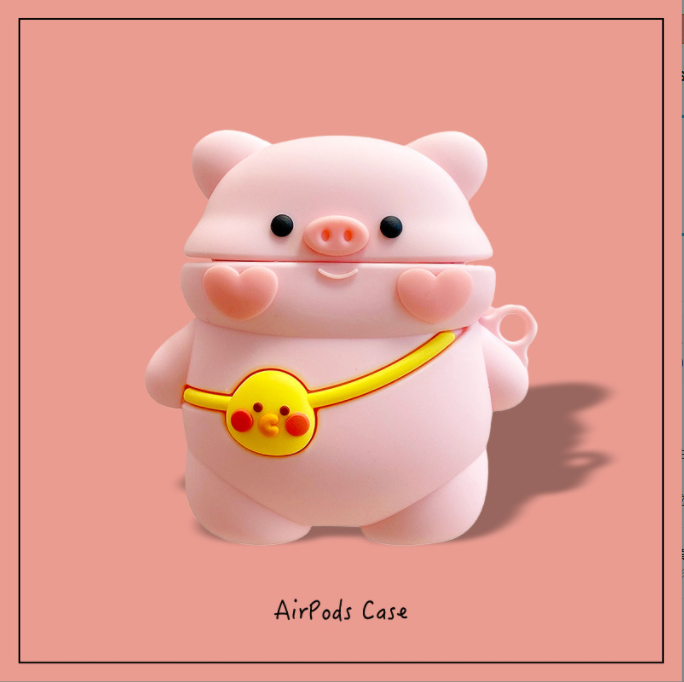 Vỏ Bảo Vệ Bao Đựng Hộp Sạc Tai Nghe, Case Airpods 2/3/1/i12/Pro/TWS - Sillicone Heo Đeo Túi
