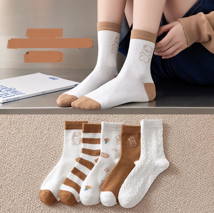 Set 5 đôi tất vớ nữ cao cổ gấu teddy