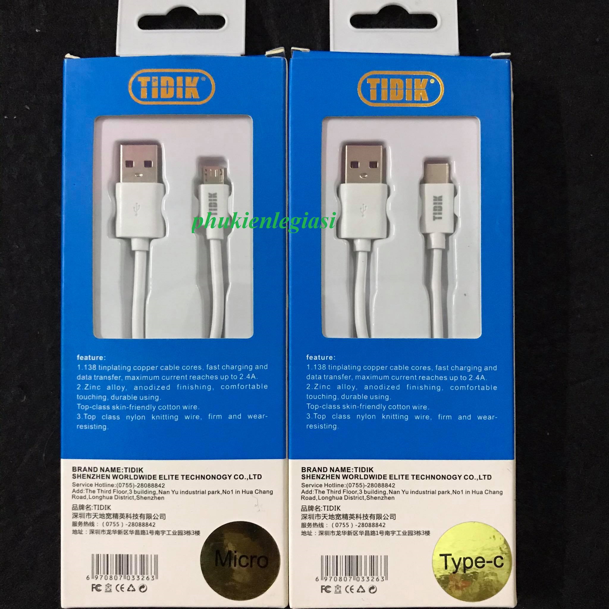 Cáp sạc Micro usb, Type C hiệu Tidik mã trơn