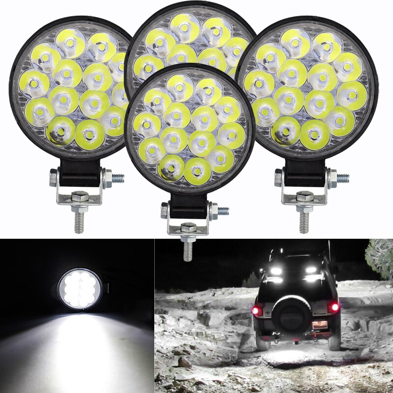 Đèn pha phụ hình tròn 14 mắt led 42w trợ sáng cho xe ô tô tải