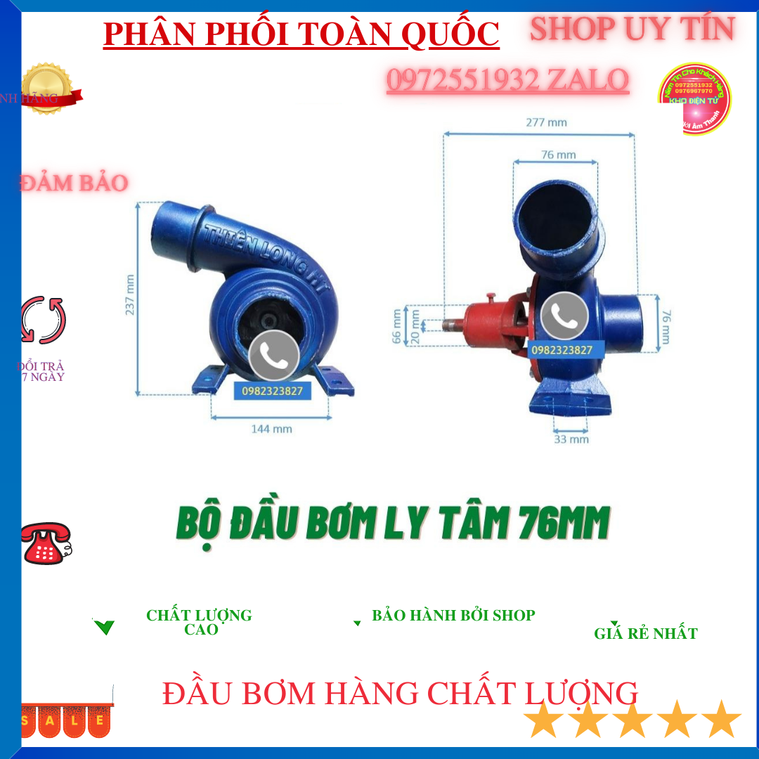 Bộ đầu bơm phi 90mm chế máy 1.5-2.2kw , chế đầu nổ, có lupbe