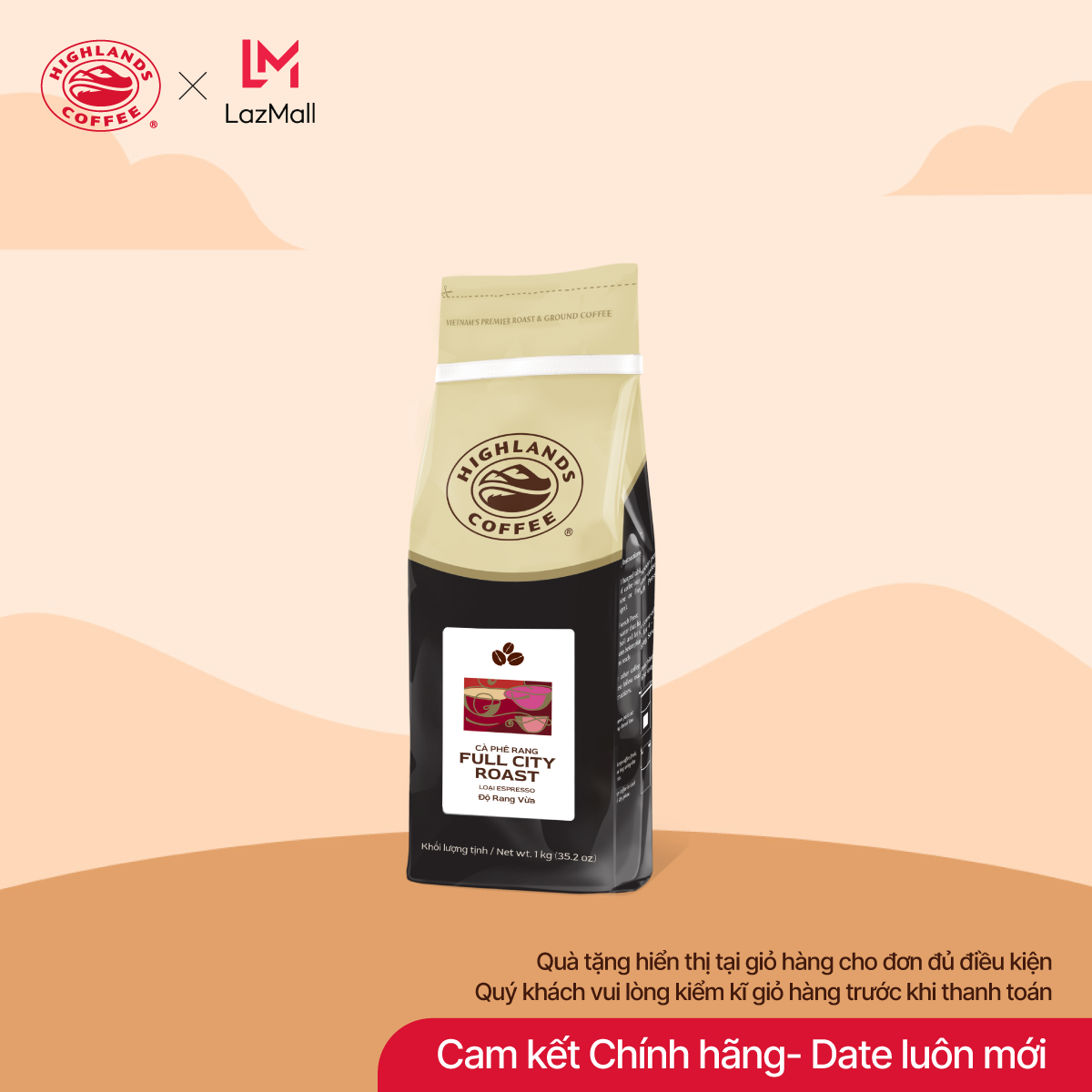 [Mua 1 tặng 1. Tặng 01 gói 200g hiển thị tại giỏ hàng cho đơn đủ điều kiện trong số lượng KM]  Cà phê hạt Full City Roast Highlands Coffee 1kg (cà phê pha máy).