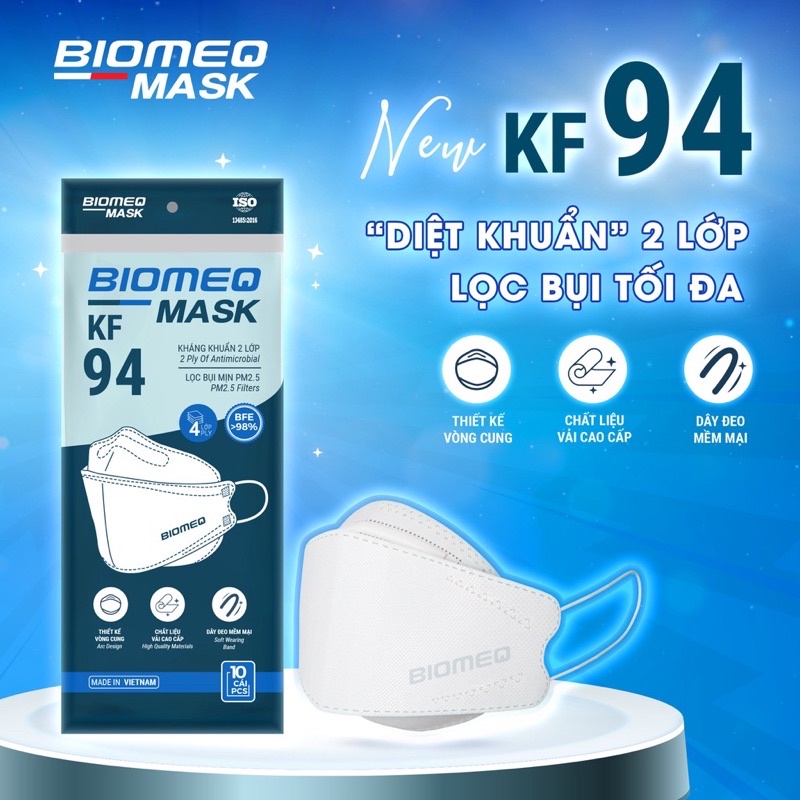 Khẩu trang y tế, khẩu trang y tế 4 lớp kháng khuẩn biomeq mask kf94 bịch 10 cái