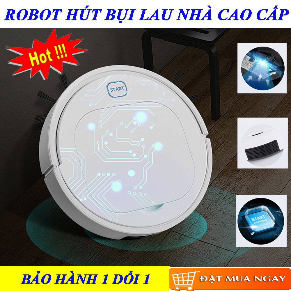 Robot Hút Bụi, Robot Hút Bụi Lau Nhà Thông Minh, Robot Hút Bụi Mini. Robot hút bụi thông minh 3 in 1 - Quét, Hút, Lau, Làm Sạch Các Vị Trí Khó Như Gầm Giường, Tủ Và Ghế Sofa, Thời Gian Sử Dụng Lâu, Máy Vận Hành Êm Không Ồn