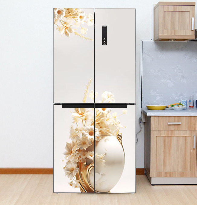 Decal dán Tủ Lạnh bình hoa trắng 3d chất liệu cao cấp