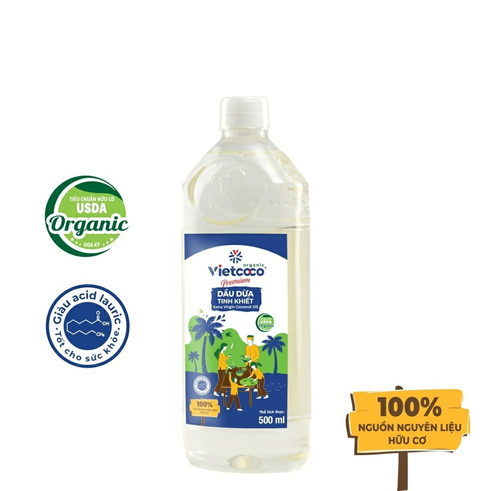 Dầu Dừa Tinh Khiết Organic VietCoCo Chai pet 500ml