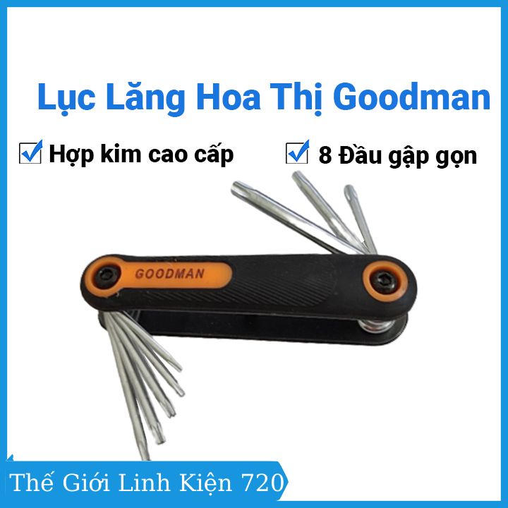 Bộ lục lăng hoa thị đa năng Goodman (USA) gập 8 đầu lục giác nhiều kích thước hợp kim cao cấp