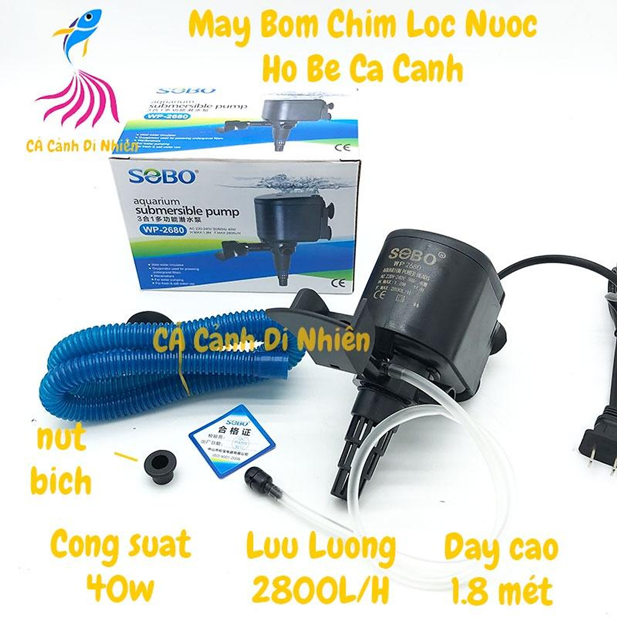 Máy bơm lọc nước hồ cá cảnh 40w sobo wp-2680 máy bơm chìm bể cá sobo 2680
