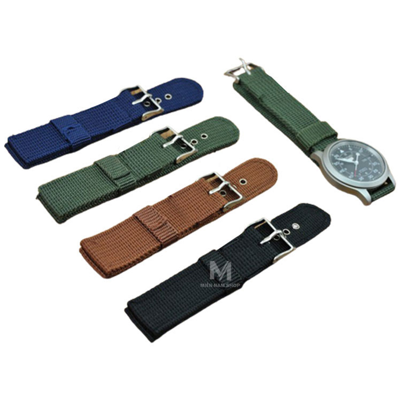 Dây đồng hồ quân độ'i dây dù size 20mm MNS004  (Đen)