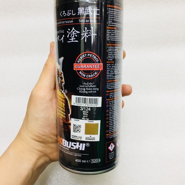 Sơn xịt Samurai - 3/ 124 MÀU BẠC 400ML