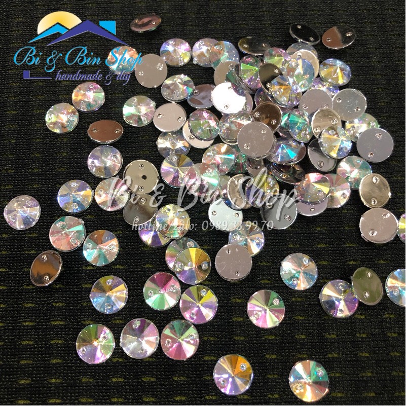 Đá kết tròn trắng cừ ab chóp nón đính kết trang phục thời trang, làm phụ kiện handmade