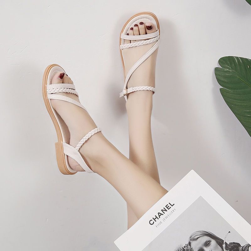 Echo Times Shoes StoreMùa hè 2024, mẫu dép mới của nữ phiên bản Hàn Quốc với những chiếc giày dệt lộ liễu nữ tính, thanh lịch, giản dị