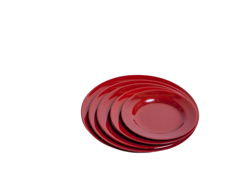 Dĩa Nhưa Tròn Cạn Melamine Đỏ Đen