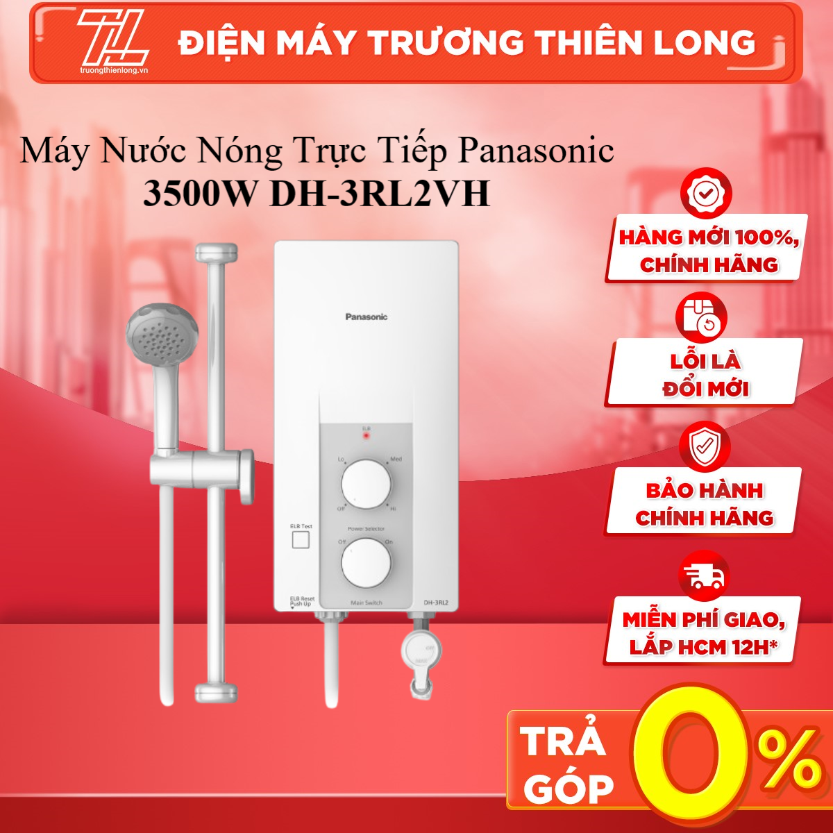 Máy nước nóng Panasonic DH-3RL2VH 3.5KW - TRẢ GÓP 0% - GIAO TOÀN QUỐC - NGOÀI HCM TÍNH PHÍ
