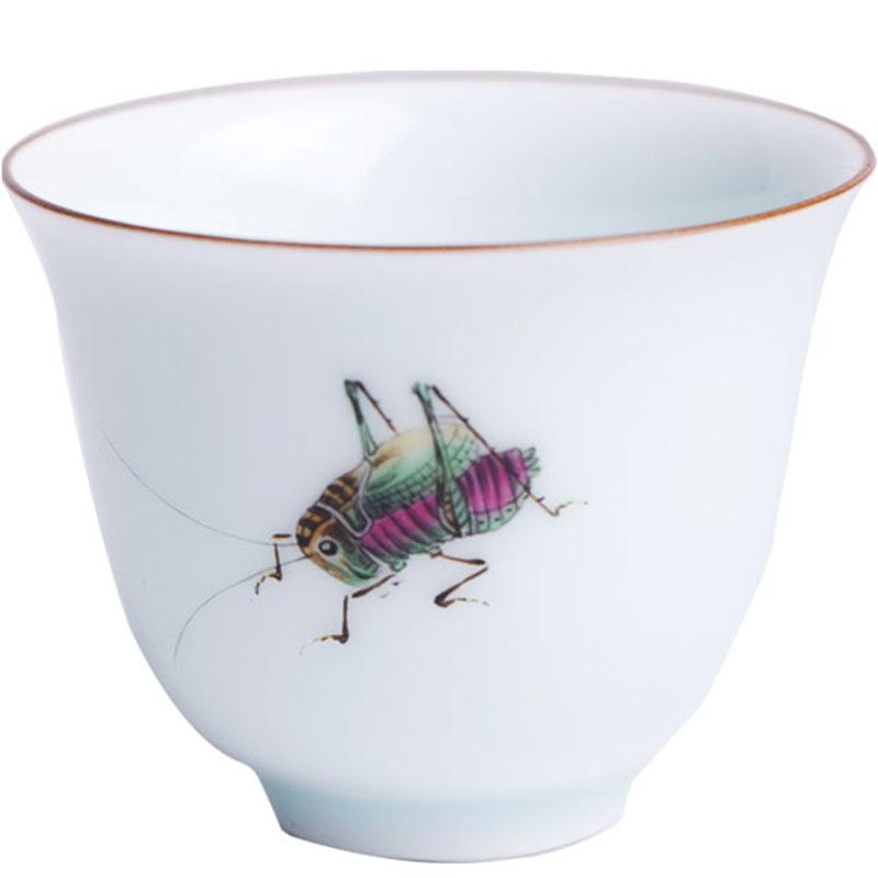 Dexinge Hand-Painted Pastel Insects Flora Cup Fine Brushwork Flowers And Birds Teacup Egg-Shell Cup Coloured Drawing Ceramic Tea Utensil