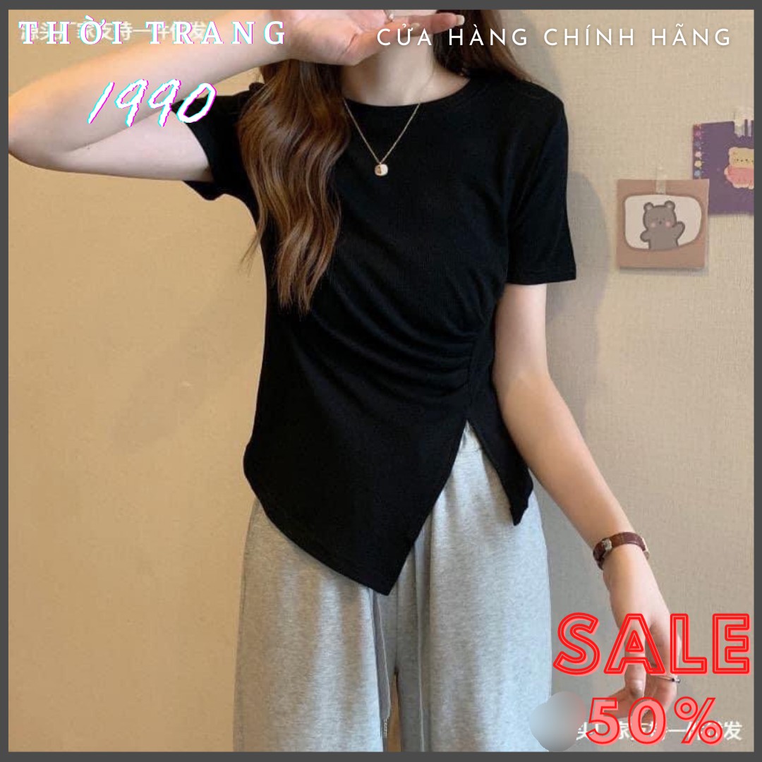 Áo Thun Nữ Vạt Chéo Hông Nhún Eo Siêu Đẹp