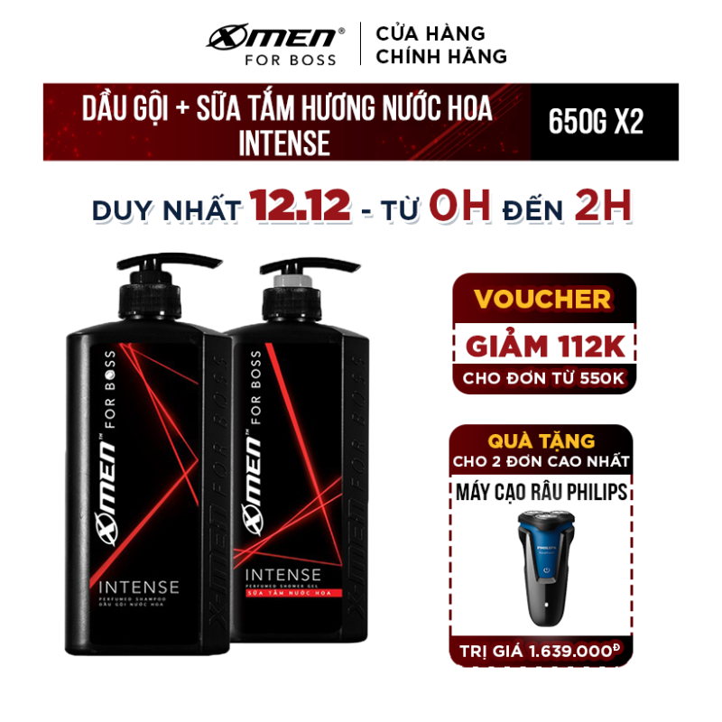 Combo Dầu gội nước hoa X-Men for Boss Intense 650g + Sữa tắm nước hoa X-Men for Boss Intense 650g