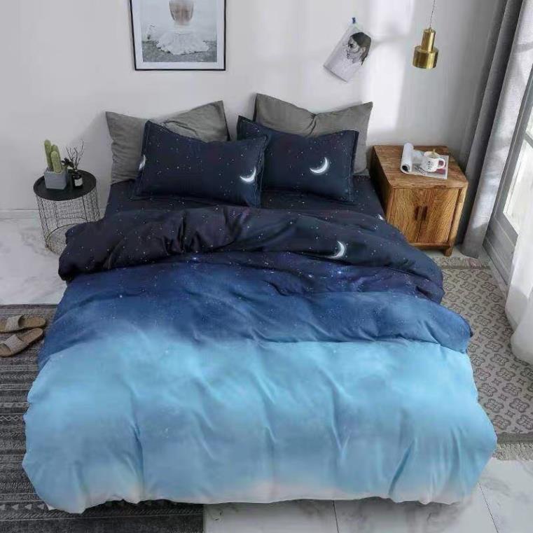 5 PCs set poly blue car quilt cover blanket sheet | drap elastic Korean 3 pillow cases Korean zipper slim duvet cover no insert