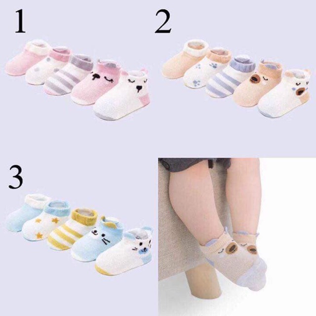 [HCM]SET 5 ĐÔI VỚ COTTON CHO BÉ TỪ SƠ SINH ĐẾN 1 TUỔI