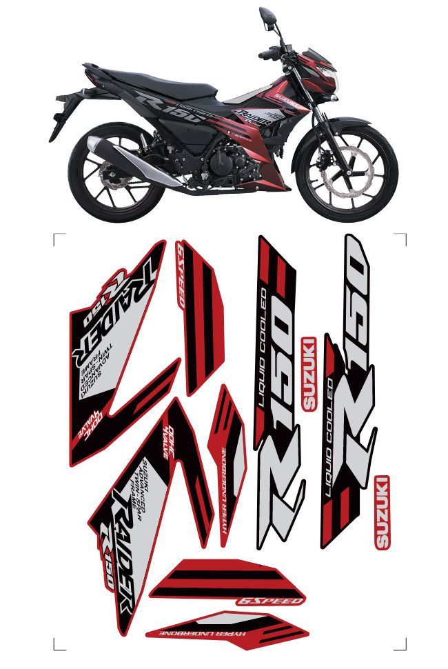 Tem rời raider R150 bạc dán xe đỏ đen