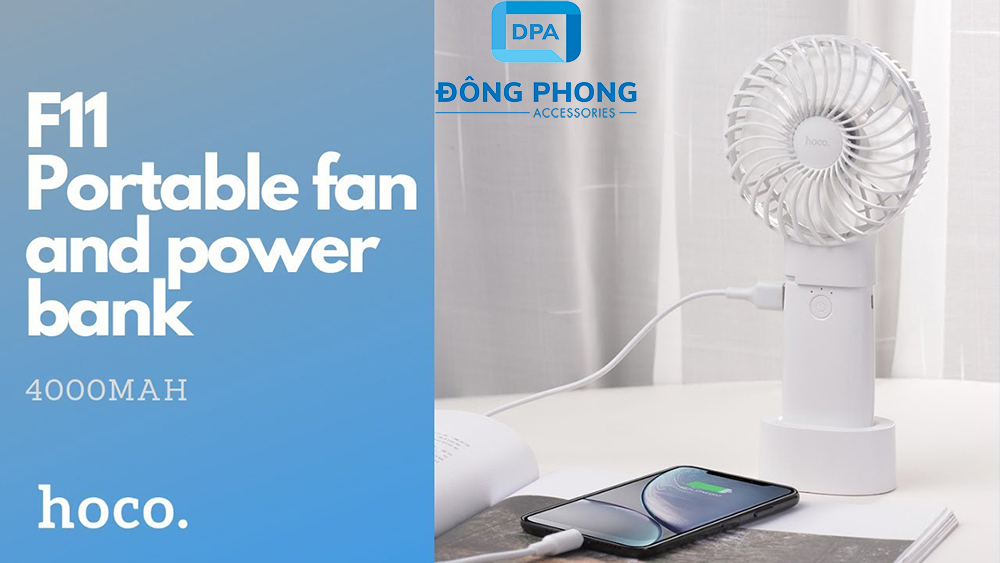 Quạt Sạc Mini Hoco F15 Chính Hãng 3 Tốc Độ 2000mAh