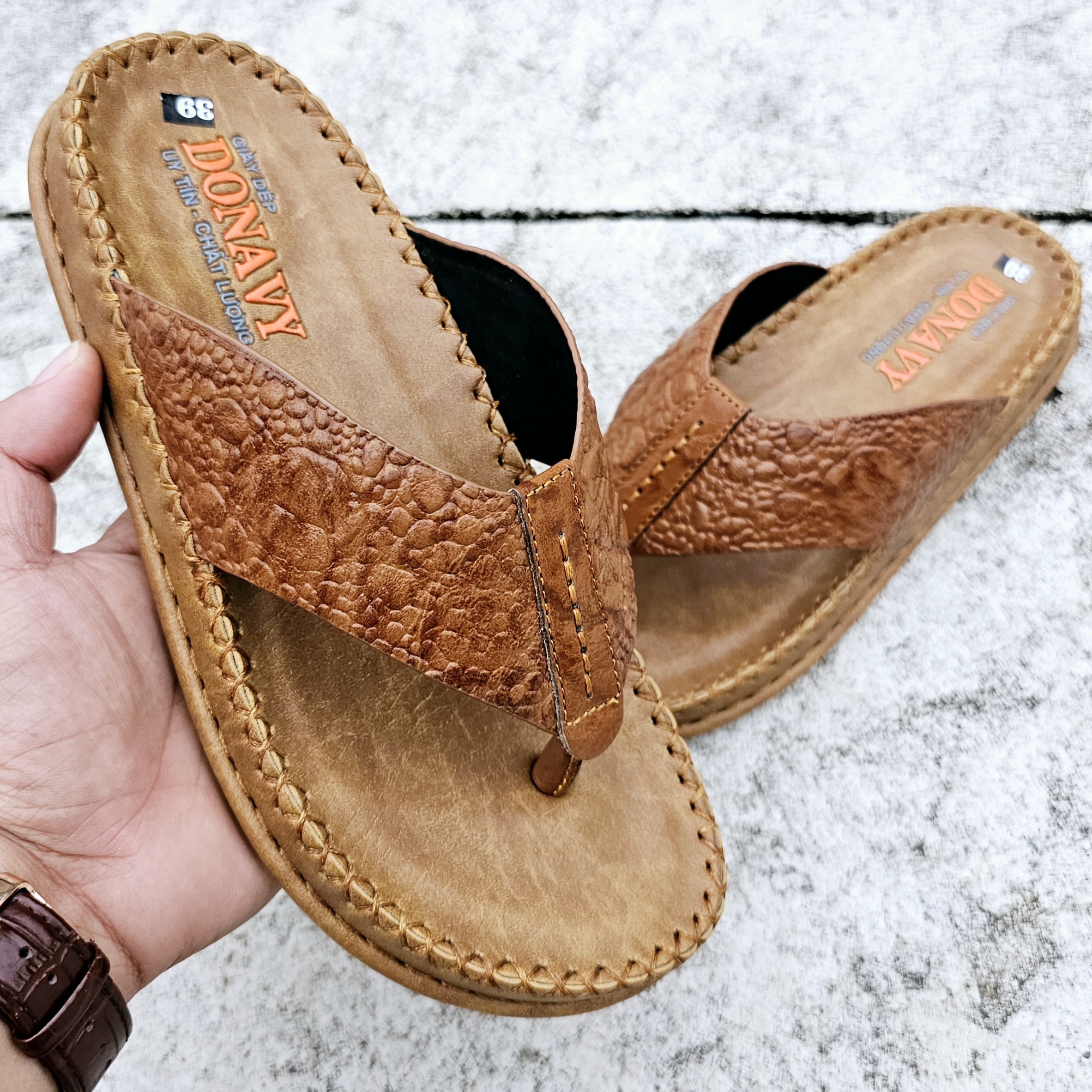 Dép kẹp nam da bò 100% may full quai Handmade rất chắc chắn N.kbxit