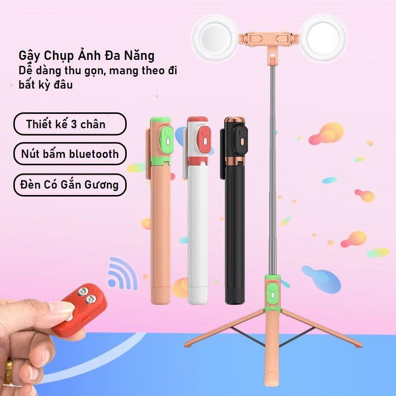 Gậy Chụp Hình Tự Sướng F210S Hỗ Trợ Đèn Led , 3 Chân Đa Năng , Xoay Ngang Dọc , Remote Bluetooth Có Sẵn , Kèm Cáp Sạc , Chiều Dài 70cm