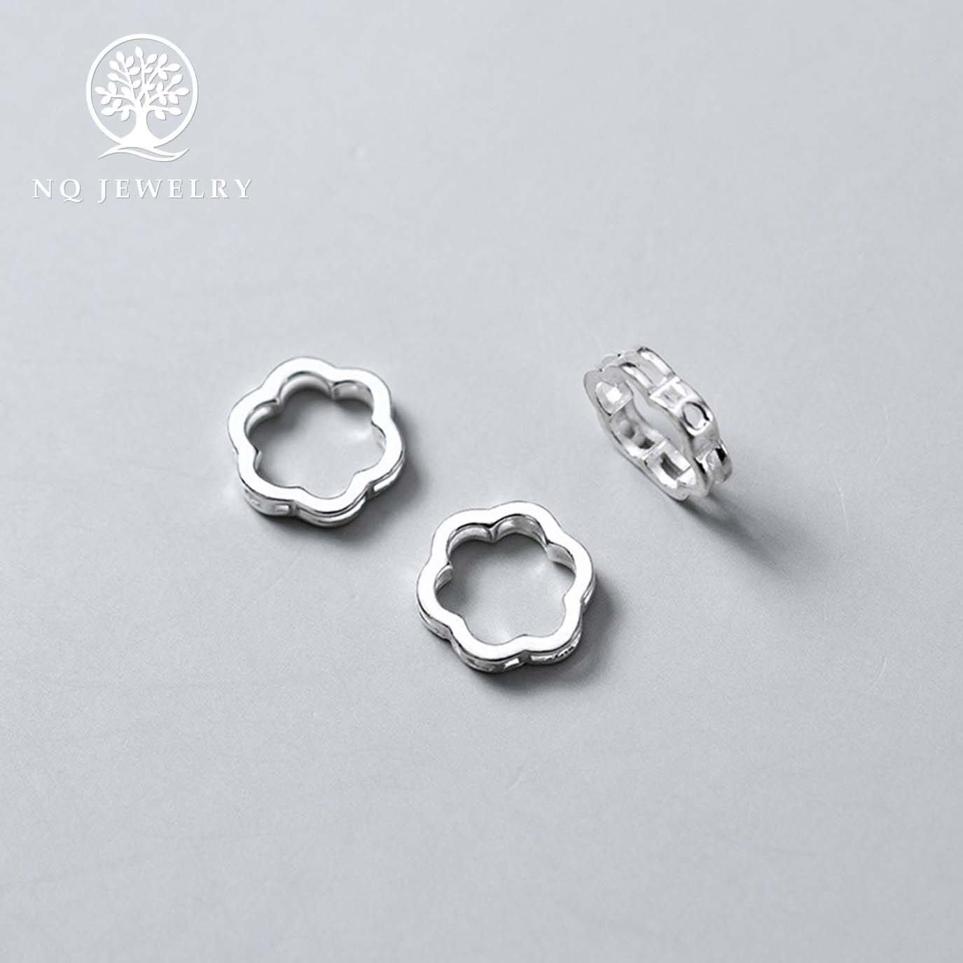 Charm bạc hình hoa 6 cánh lồng hạt xỏ ngang - NQ Jewelry