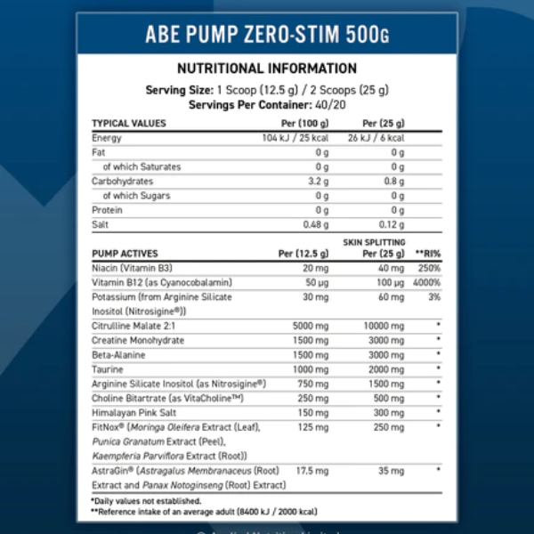 Applied Nutrition ABE PUMP - ZERO STIM PRE-WORKOUT (500G)