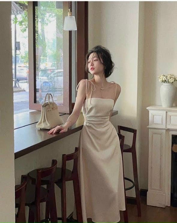 ĐẦM DỰ TIỆC 2 DÂY LỤA KHOÉT EO MIN DRESS