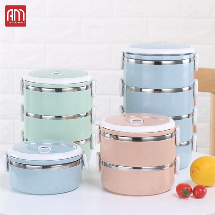 Hộp cơm giữ nhiệt 4 tầng ruột inox giá rẻ Lunch Box (Màu ngẫu nhiên)