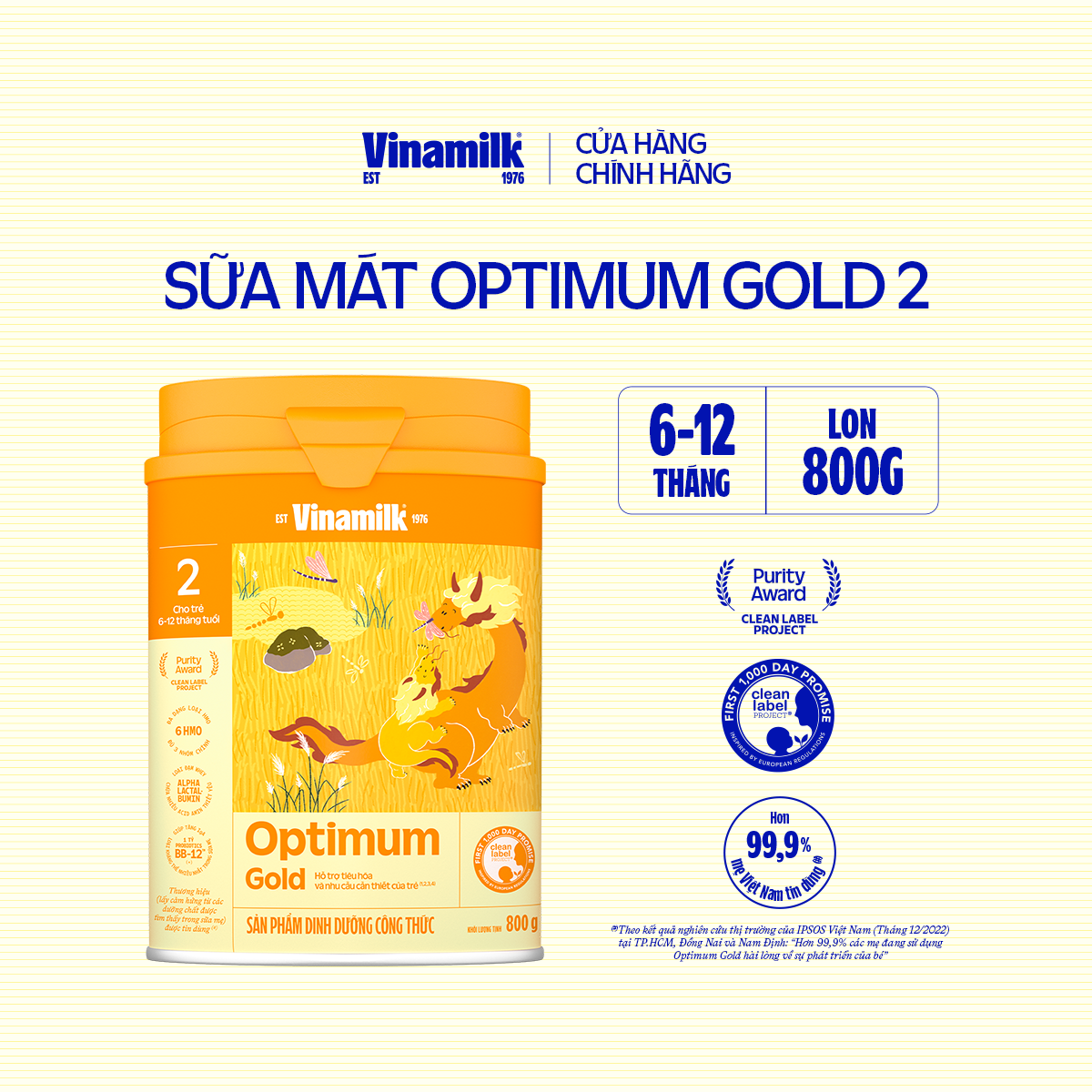 Sữa bột Vinamilk Optimum Gold 2-Hộp thiếc 800g (Cho Trẻ Từ 6 - 12 Tháng Tuổi) - Sữa cho trẻ sơ sinh giúp hỗ trợ phát triển toàn diện, chất lượng quốc tế