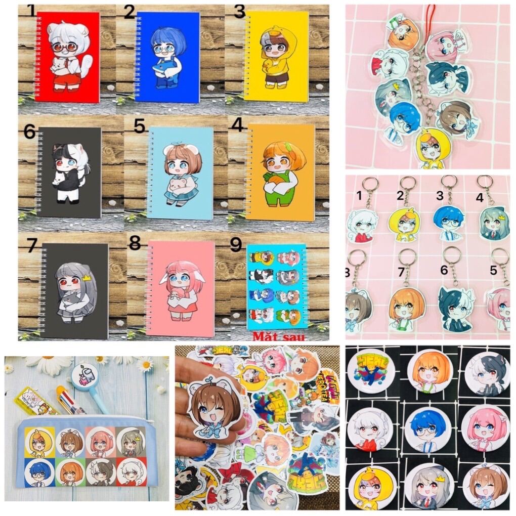 Combo 35 món hero team / móc khoá huy hiệu Sticker sổ tay ví bút