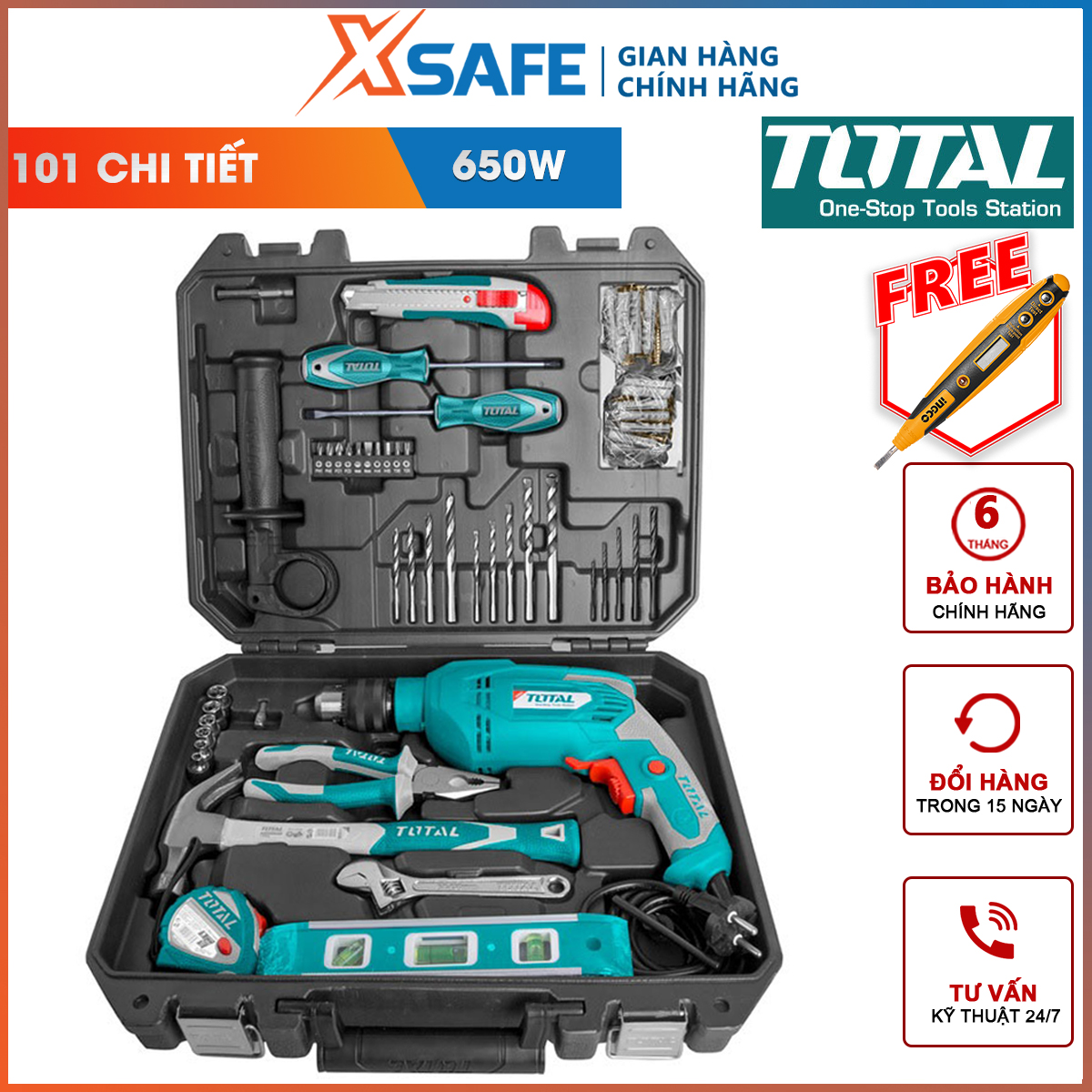 Set hammer drill machine 101 total THKTHP1012E | hammer drill machine 101 details capacity: 650W with reversing and adjustable speed for Deep Hole Drilling on concrete and the hard material
