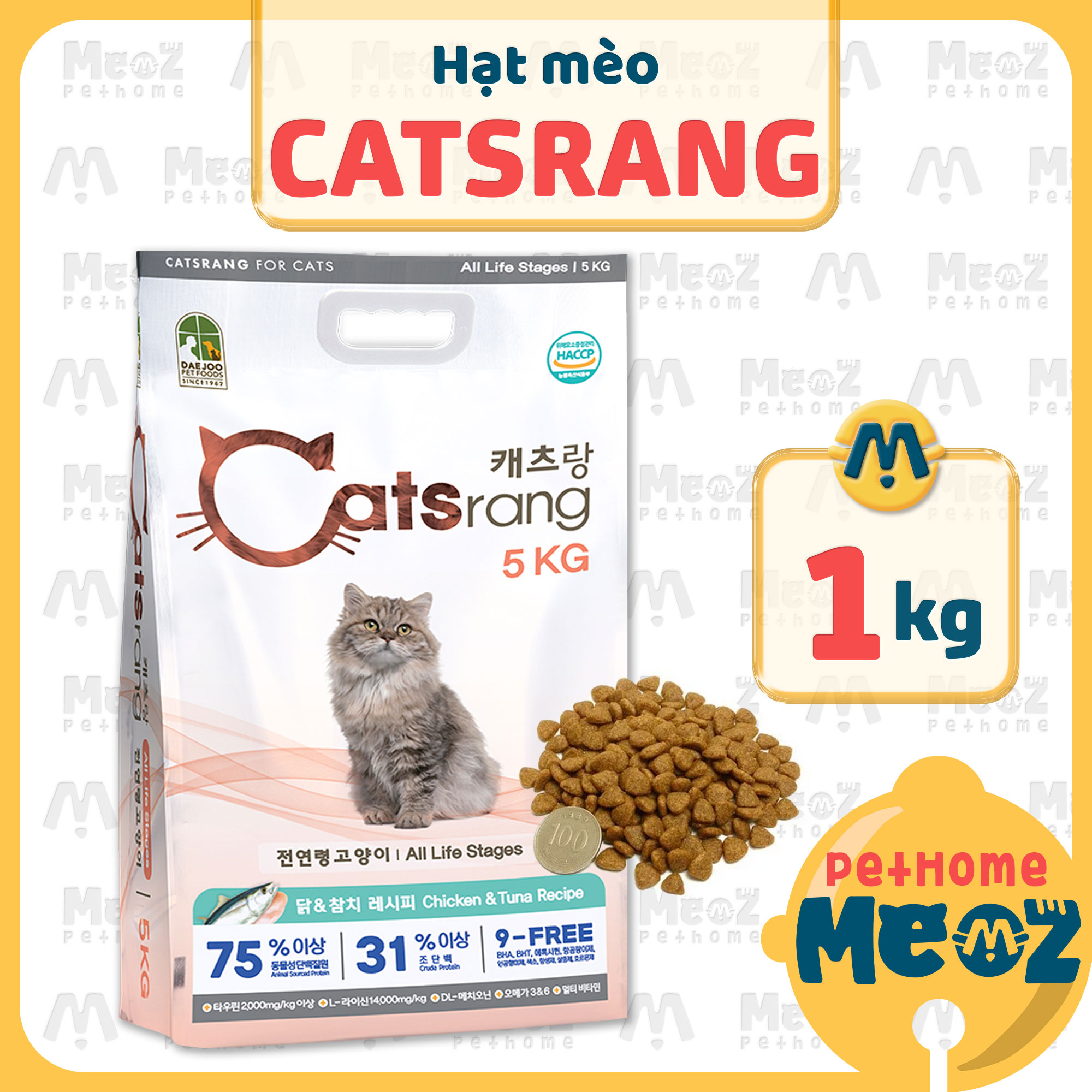 1kg Hạt Catsrang Hàn Quốc (Bao bì mới) - Thức ăn hạt Catrang cho mèo