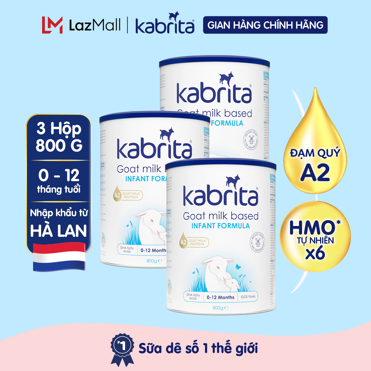 Combo 3 lon sữa dê Kabrita cho trẻ từ 0-12 tháng - Lon 800g