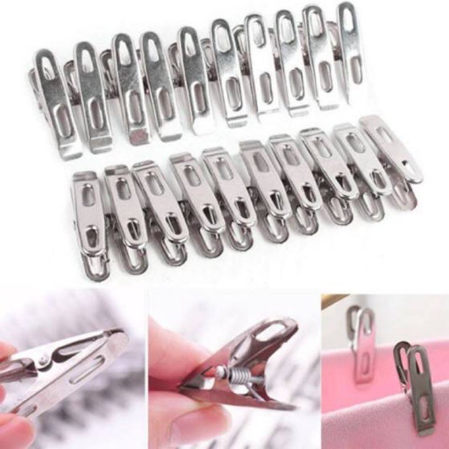Vỉ 20 kẹp quần áo inox cao cấp