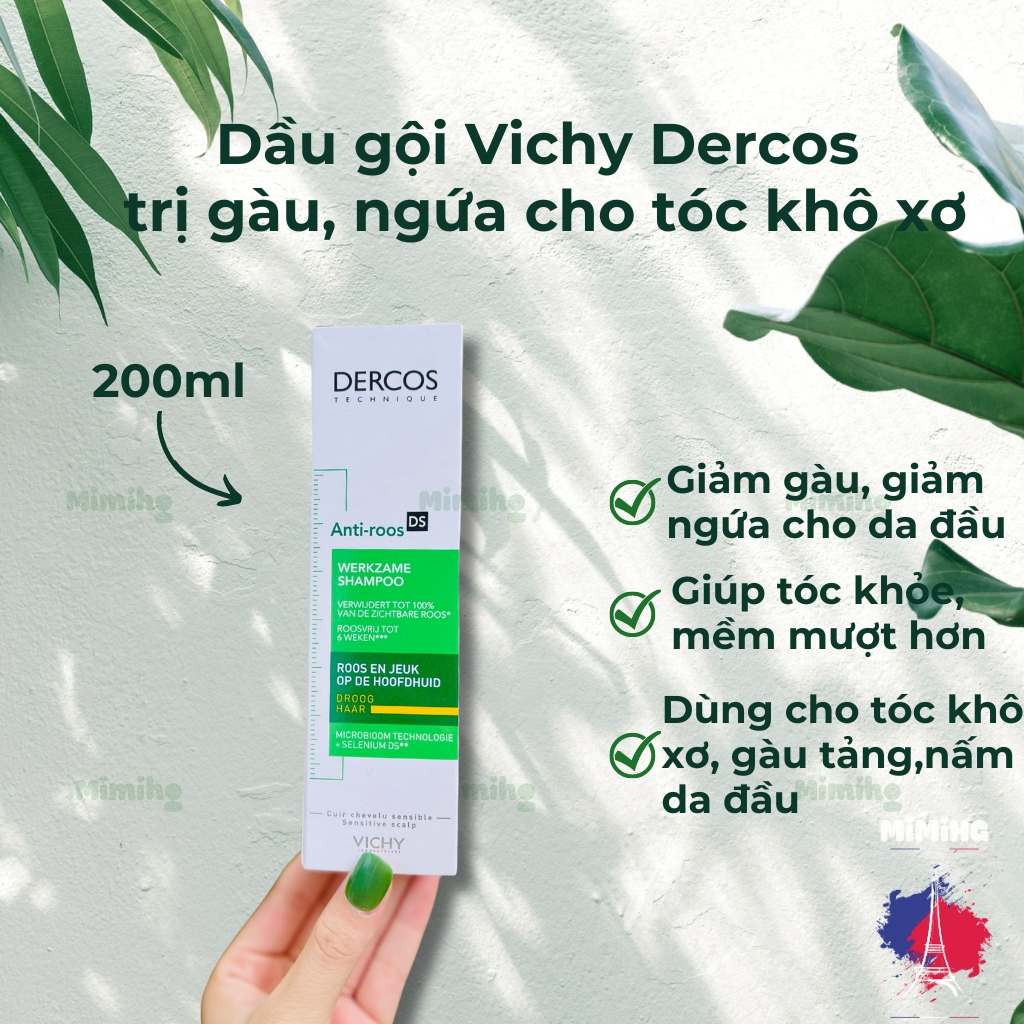 Dầu gội Vichy Dercos Cheveux Secs 200ml, 390ml dành cho tóc khô, gàu và ngứa_MiMi HG