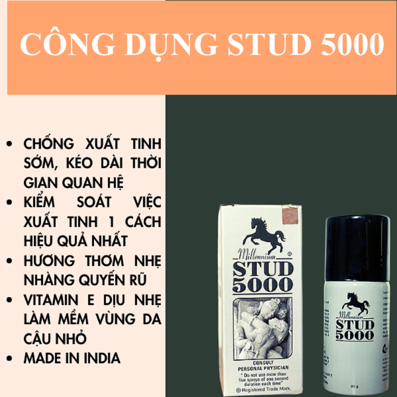 Chai xịt STUD 5000 Ấn Độ cao cấp (chai 20 ml) nam - hàng chính hãng
