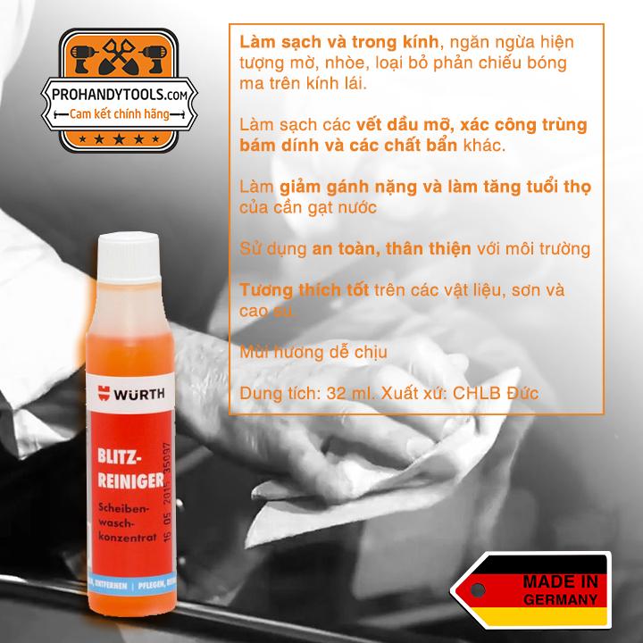 Nước Rửa Kính Chắn Gió Wurth Rapid Windscreen Cleaner 32ml (Độ đậm đặc 1:100, tương đương 3 lít dung dịch sau khi pha)