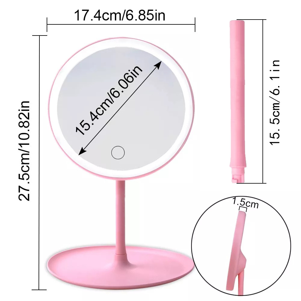 Gương trang điểm đèn LED  cảm ứng28x18cm -  gương sạc - dụng cụ làm đẹp - gương để bàn - gương soi