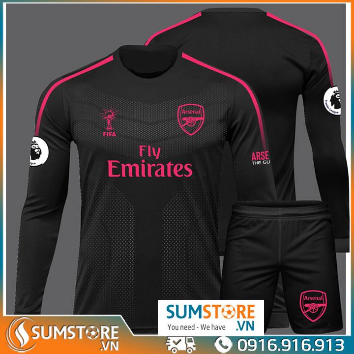 Bộ Đồ Đá Banh Thể Thao Độc Lạ Dài Tay  - CLB Arsenal Đen Fifa 2024 - Thun Lạnh Thể Thao Mịn Mát